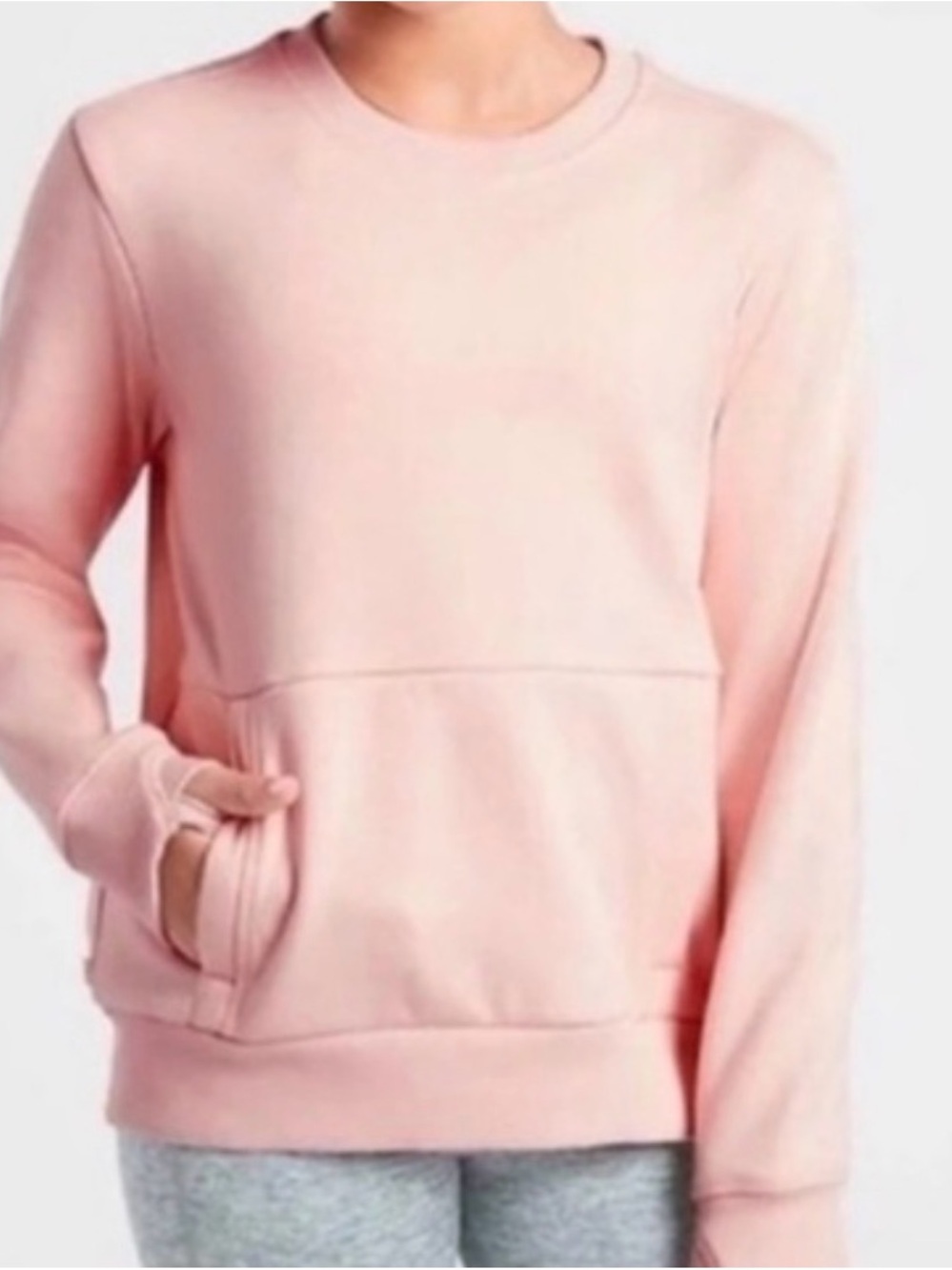 Athleta Light Pink Crewneck Sweater with Front Pocket